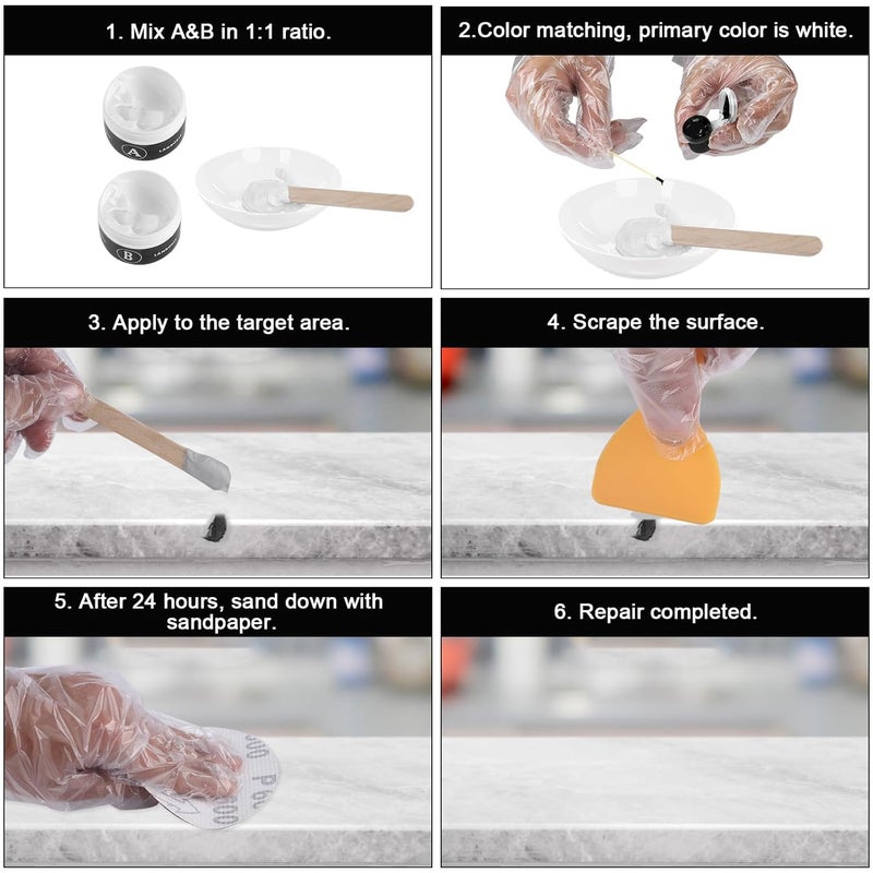LANBOKIT Tile, Granite and Marble Repair Kit(Color Match), 3.7 OZ Tub and Fiberglass Shower Repair Kit with Strong Adhesion, Porcelain Stone Repair Kit for Cracks, Holes, Chips, Scratches, Dents - Image 5